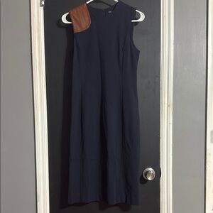 Ralph Lauren Black Label Navy Sheath Dress with Faux Leather Embellishment Sz 4